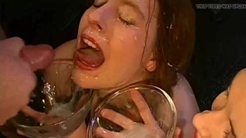 Мощная заливка спермой, угощение для шлюшек