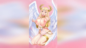 Светловолосая девушка с большими сиськами и крыльями принимает невидимый член