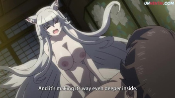 Прекрасная светловолосая кошка анимешка развлекается с членом горячего человека